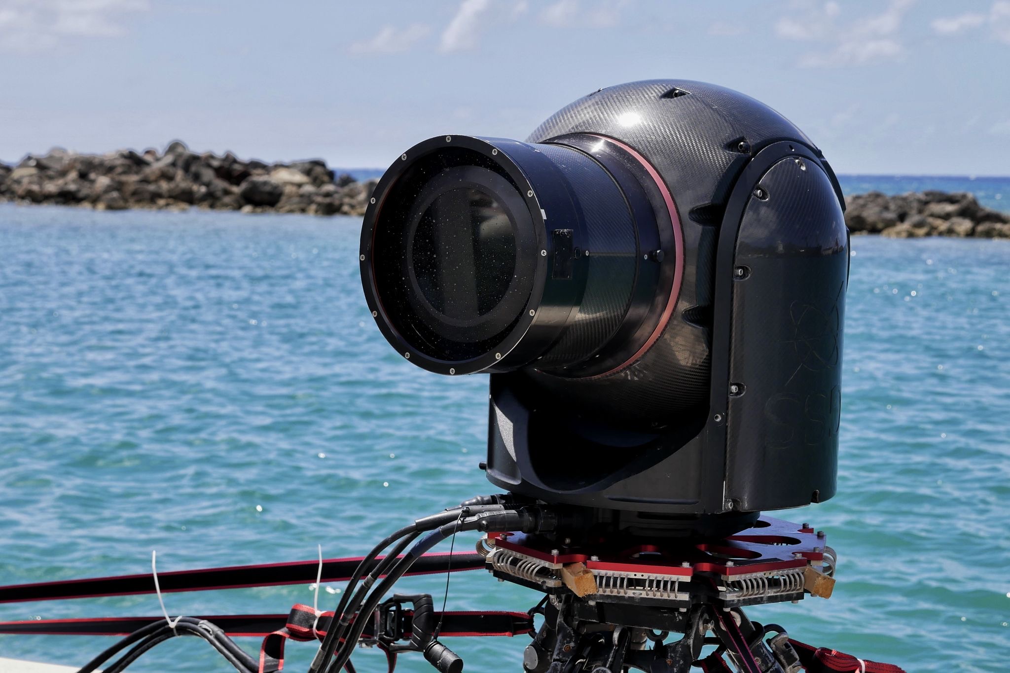 Specialized camera equipment beside the water